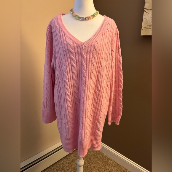 Avenue Pink V-Neck Cable Sweater - Picture 1 of 3